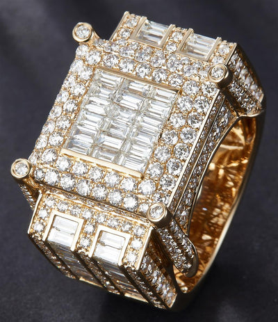 5.663 Ct. Diamond 14 Kt Gold (Yellow). with Baguettes Designer Ring. (Men). Size 10