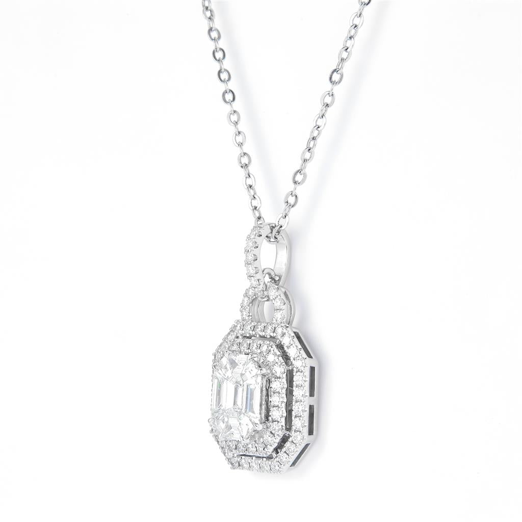 2 Ct. Diamond 18 Kt Gold (White). Emerald & Pie Cut Royalty/Princess Style Dangling Pendant. (Women).