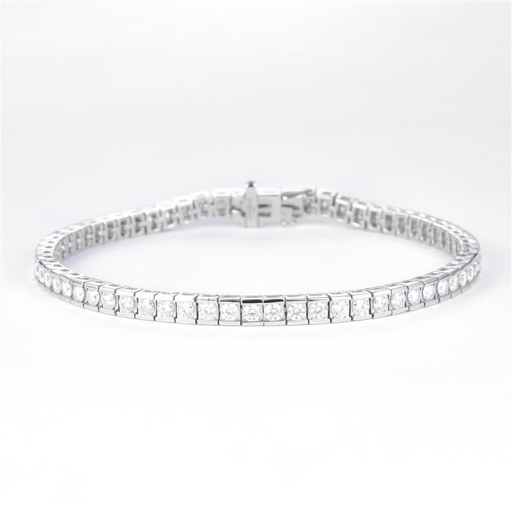 3.82 Ct. Moissanite. Sterling Silver (White). Tennis Bracelet. (Women). 7.5 in Long. 3 mm Wide