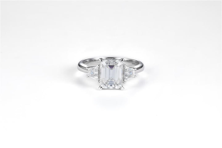 3.15 Ct. Moissanite 14 Kt Gold (White). with Emerald Cut Center Stone Ring. (Women). Size 7.5