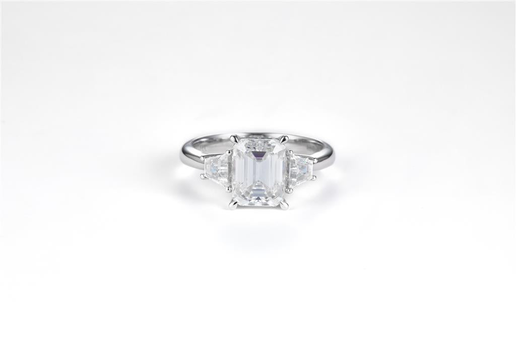 3.15 Ct. Moissanite 14 Kt Gold (White). with Emerald Cut Center Stone Ring. (Women). Size 7.5