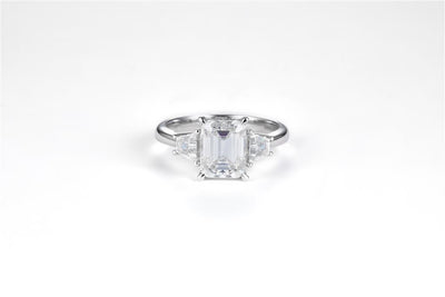 3.15 Ct. Moissanite 14 Kt Gold (White). with Emerald Cut Center Stone Ring. (Women). Size 7.5