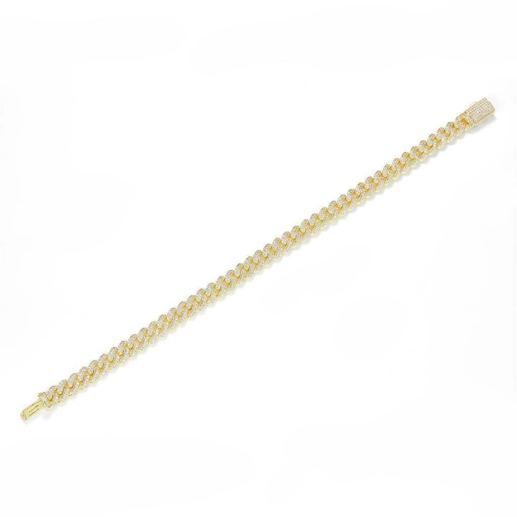 3.3 Ct. Diamond 14 Kt Gold (Yellow). Solid Cuban Link Bracelet. (Unisex). 8 in Long. 7 mm Wide