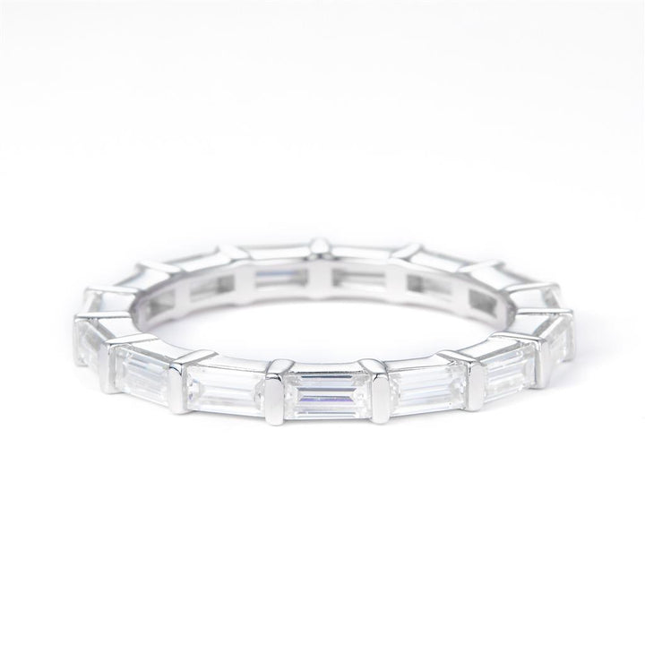 1.66 Ct. Moissanite Sterling Silver (White). Eternity Band with Baguettes Ring. (Women). Size 7.5