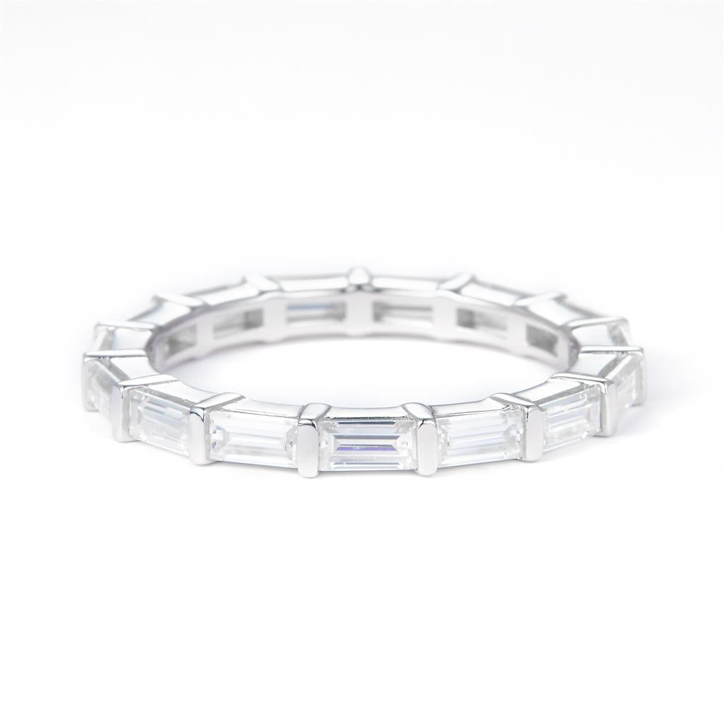 1.66 Ct. Moissanite Sterling Silver (White). Eternity Band with Baguettes Ring. (Women). Size 7.5