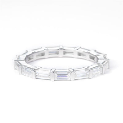 1.66 Ct. Moissanite Sterling Silver (White). Eternity Band with Baguettes Ring. (Women). Size 7.5