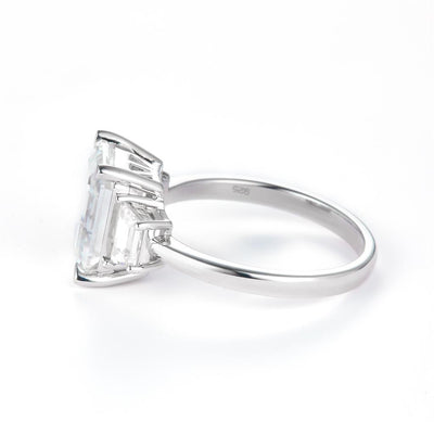 4.99 Ct. Moissanite Sterling Silver (White). Solitaire with Emerald Cut Center Stone Ring. (Women). Size 7.5