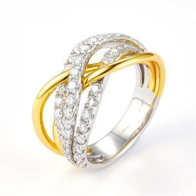 1.3 Ct. Moissanite Sterling Silver (Yellow and White). Highway Style Multi-Row Ring. (Women). Size 7.5