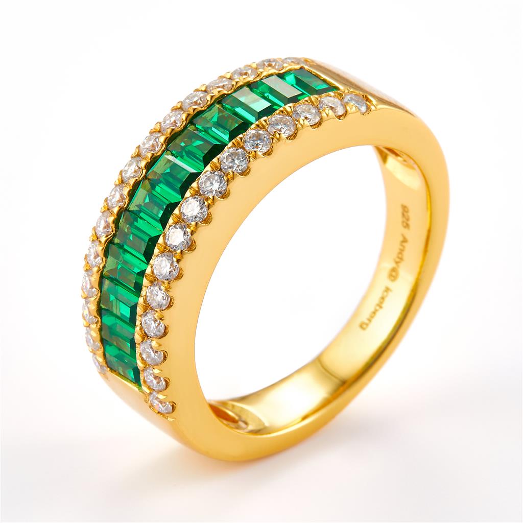 1.542 Ct. Moissanite Sterling Silver (Yellow). Simulant Emerald Wedding Band Style Ring. (Women). Size 7.5