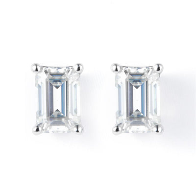 1.16 Ct. Moissanite Sterling Silver (White). Solitaire Stud with Emerald Cut Center Stone Earrings. (Women).