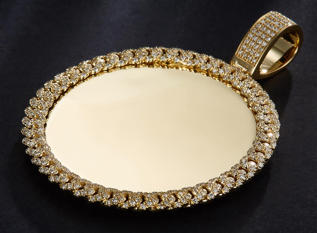 0.73 Ct. Diamond 10 Kt Gold (Yellow). Customizable Picture Pendant with Diamond Bezel (cuban style) Pendant. (Unisex).