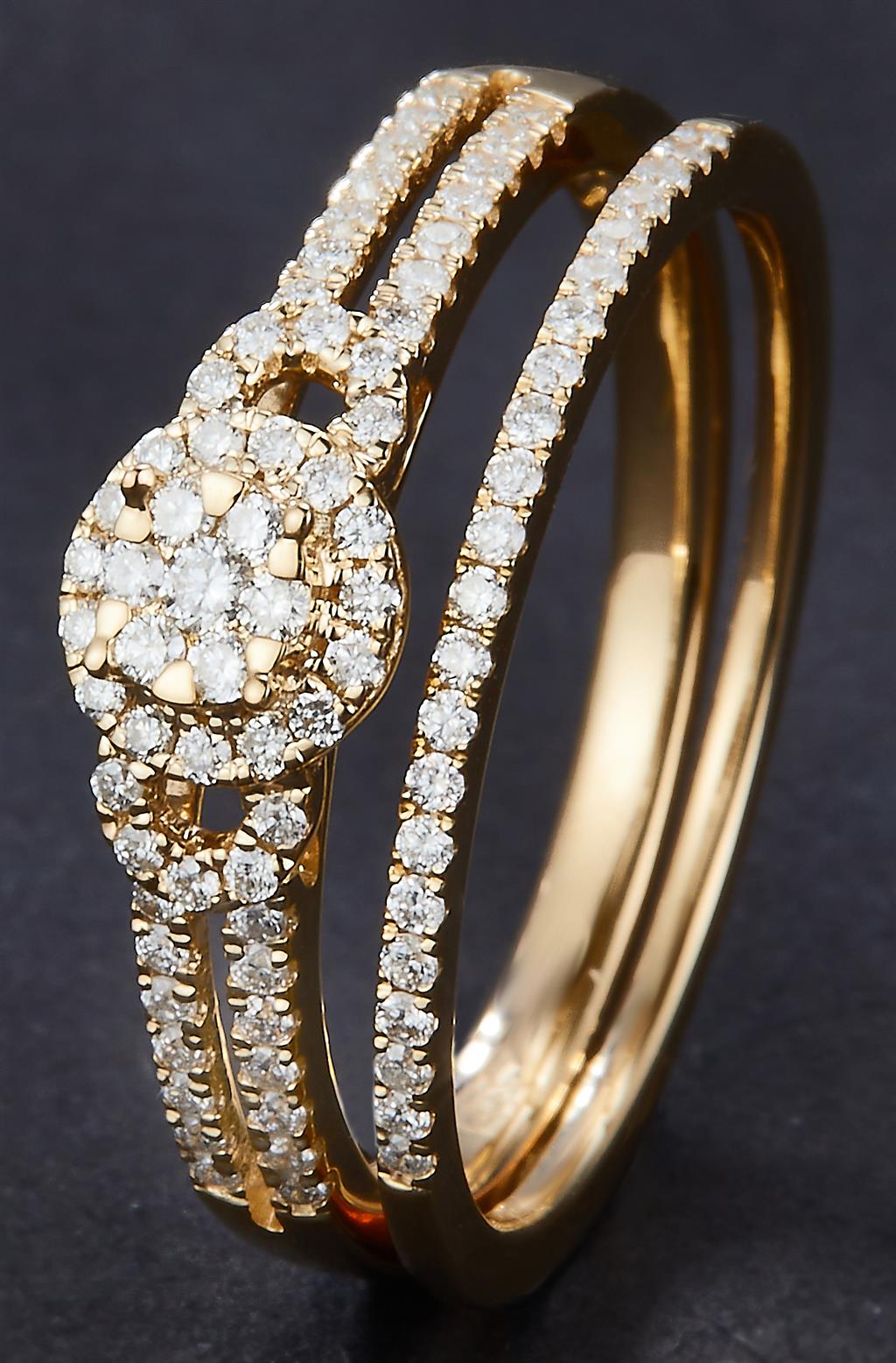 0.357 Ct. Diamond 14 Kt Gold (Yellow). Womens Engagement + Wedding Band Wedding Set. Size 7.5