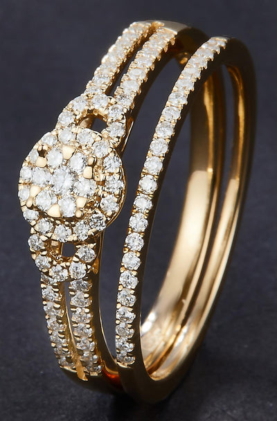 0.357 Ct. Diamond 14 Kt Gold (Yellow). Womens Engagement + Wedding Band Wedding Set. Size 7.5