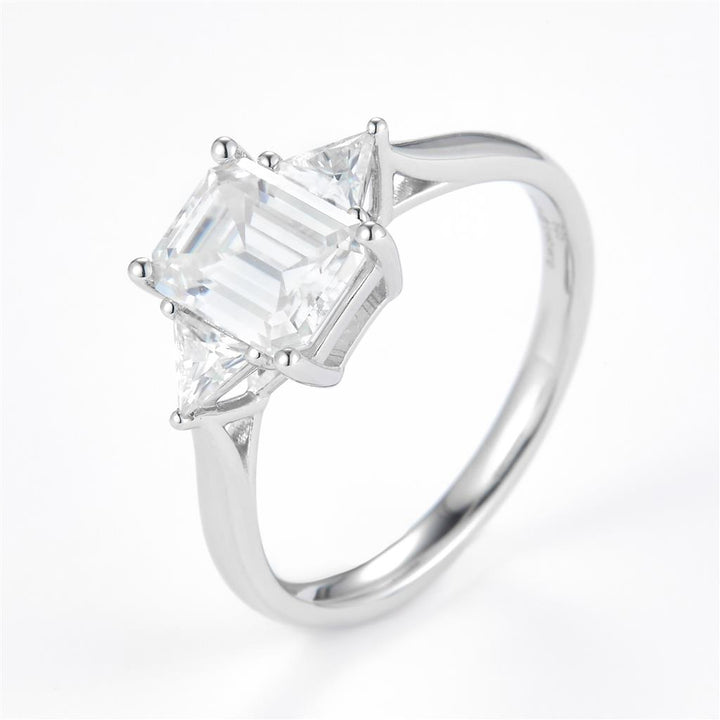 1.88 Ct. Moissanite Sterling Silver (White). Solitaire with Emerald Cut Center Stone Ring. (Women). Size 7.5