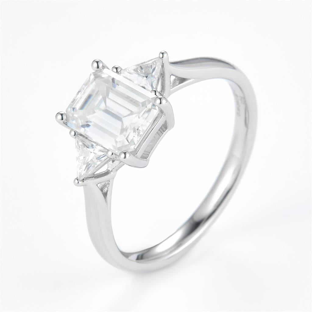 1.88 Ct. Moissanite Sterling Silver (White). Solitaire with Emerald Cut Center Stone Ring. (Women). Size 7.5