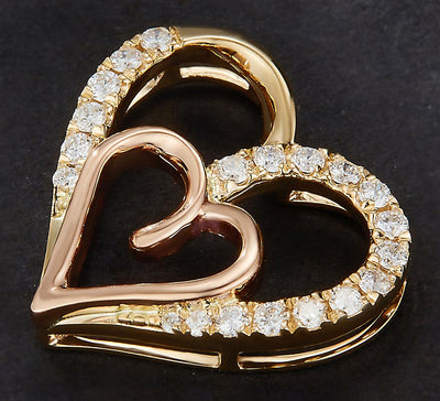 0.158 Ct. Diamond 14 Kt Gold (Yellow). Double Heart Pendant. (Women).