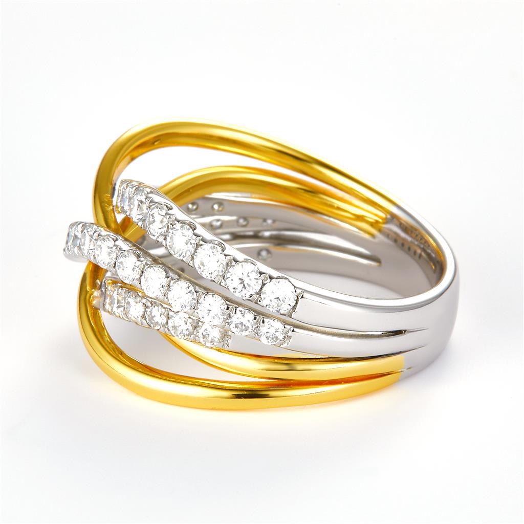 1.3 Ct. Moissanite Sterling Silver (Yellow and White). Highway Style Multi-Row Ring. (Women). Size 7.5