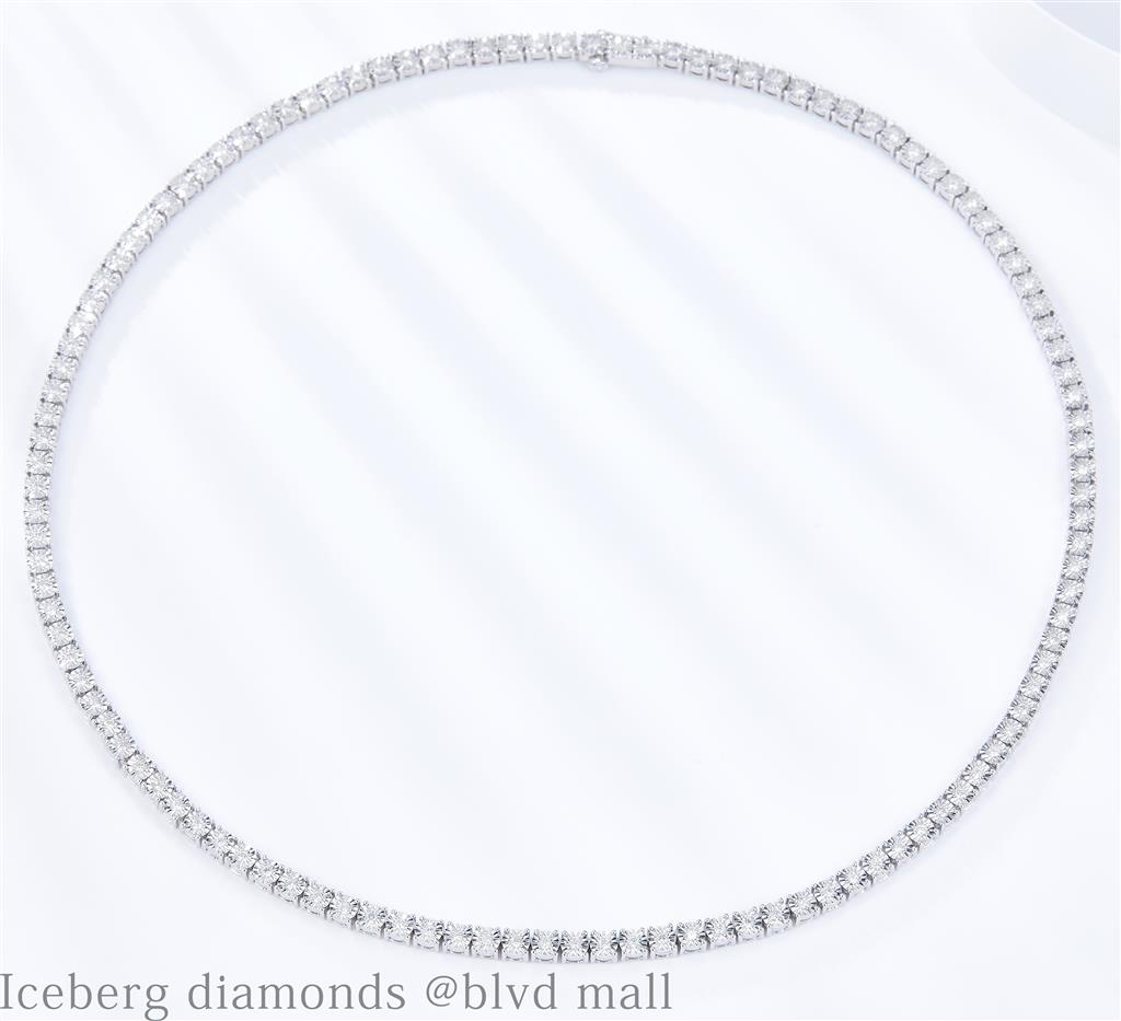 2 Ct. Diamond 10 Kt Gold (White). Tenniswith Illusion Setting Chain. (Unisex). 16 in Long. 3.7 mm Wide