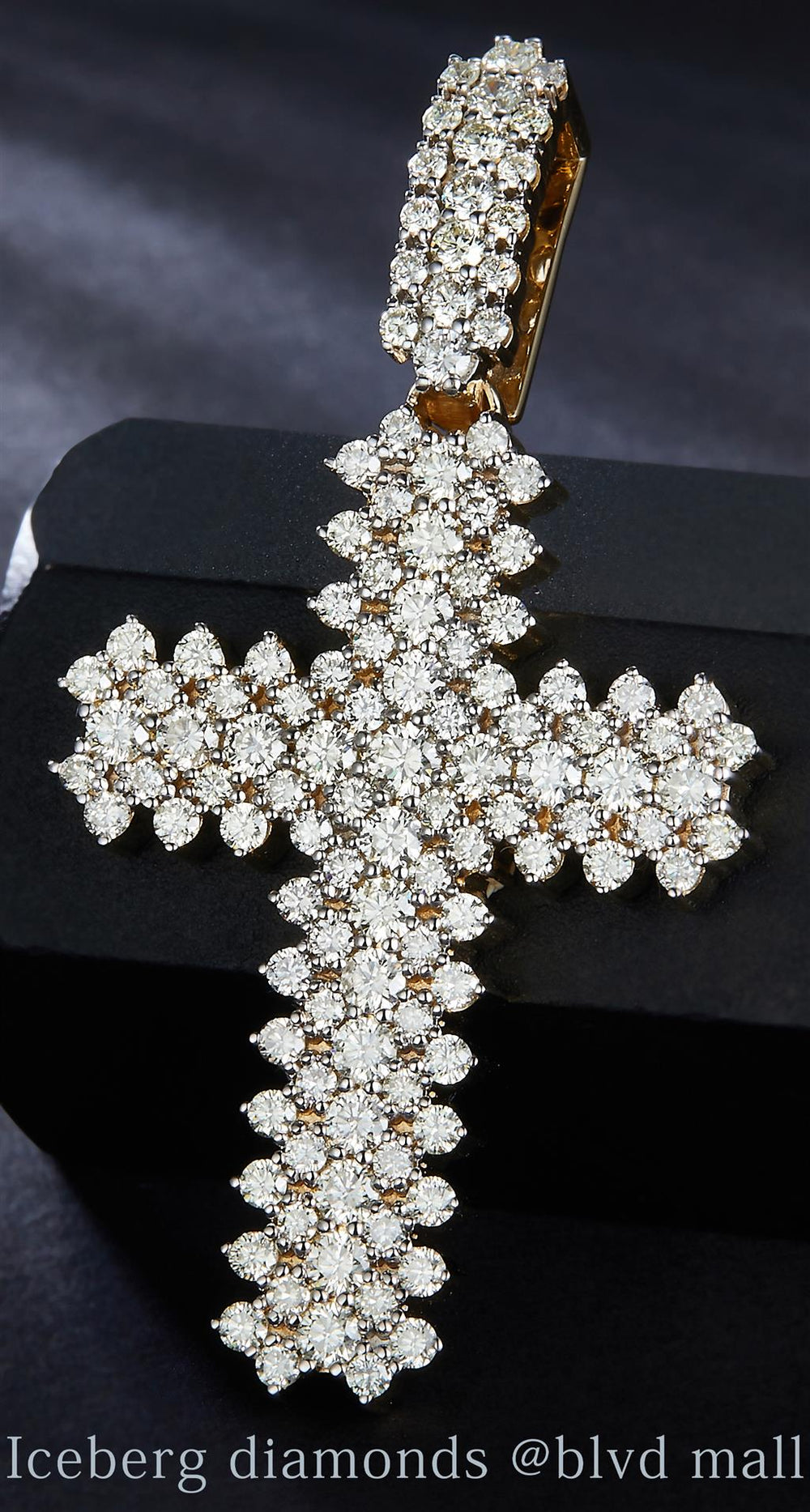 Yellow gold diamond cross pendant, view 2