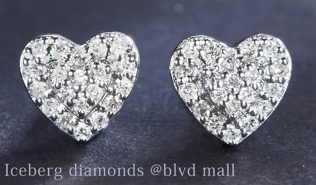 0.102 Ct. Diamond 14 Kt Gold (White). Heart Studs Earrings. (Unisex).