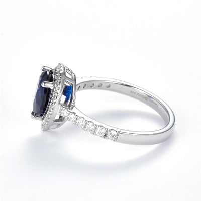 2.37 Ct. Moissanite Sterling Silver (White). Pear shaped Simulant Blue Sapphire Ring. (Women). Size 8
