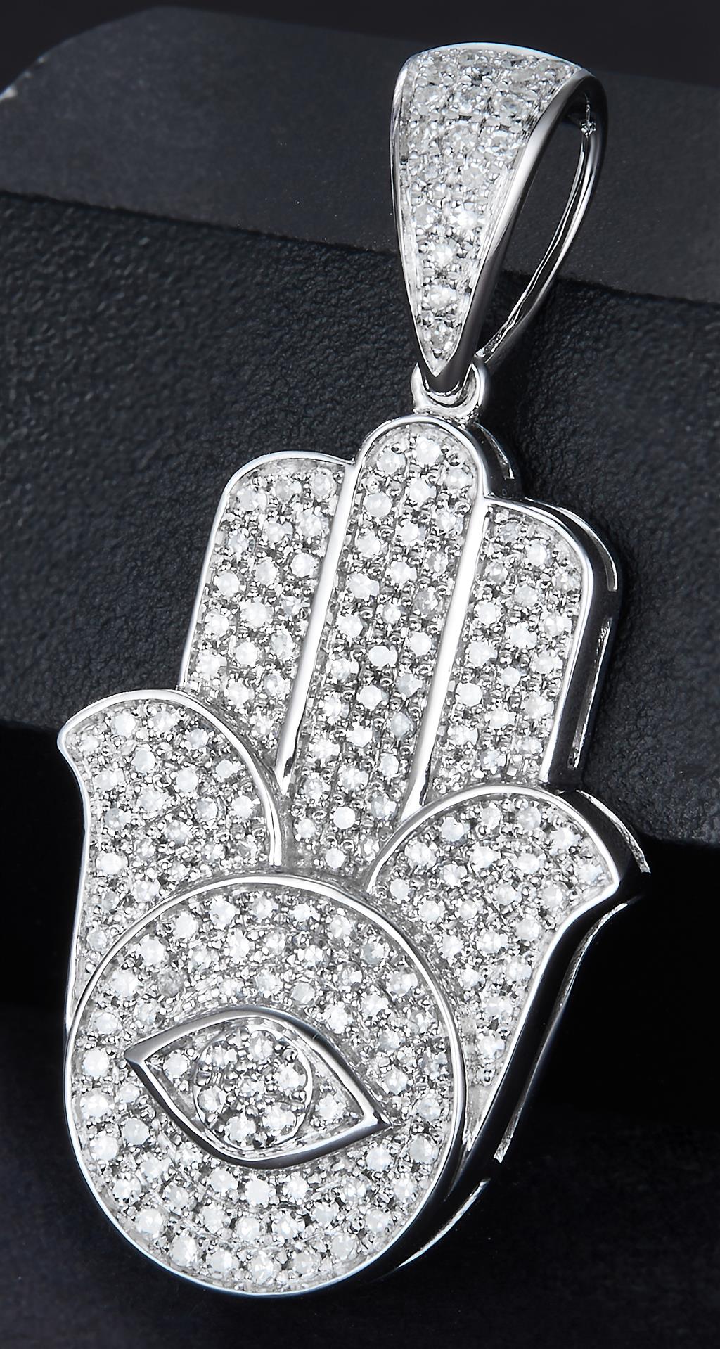 0.833 Ct. Diamond 10 Kt Gold (White). Khamsa Pendant. (Unisex).
