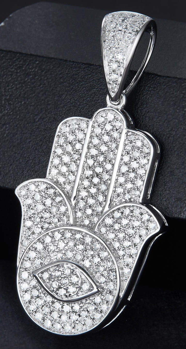0.833 Ct. Diamond 10 Kt Gold (White). Khamsa Pendant. (Unisex).