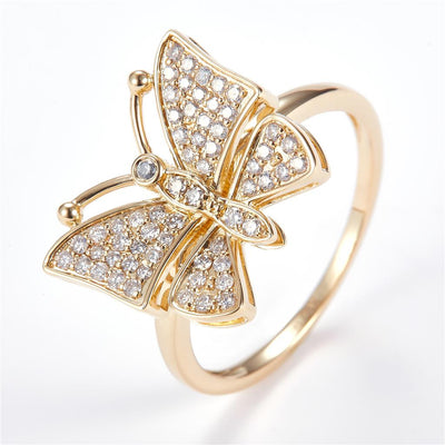 0.38 Ct. Diamond 14 Kt Gold (Yellow). Butterfly Ring. (Women). Size 7.5