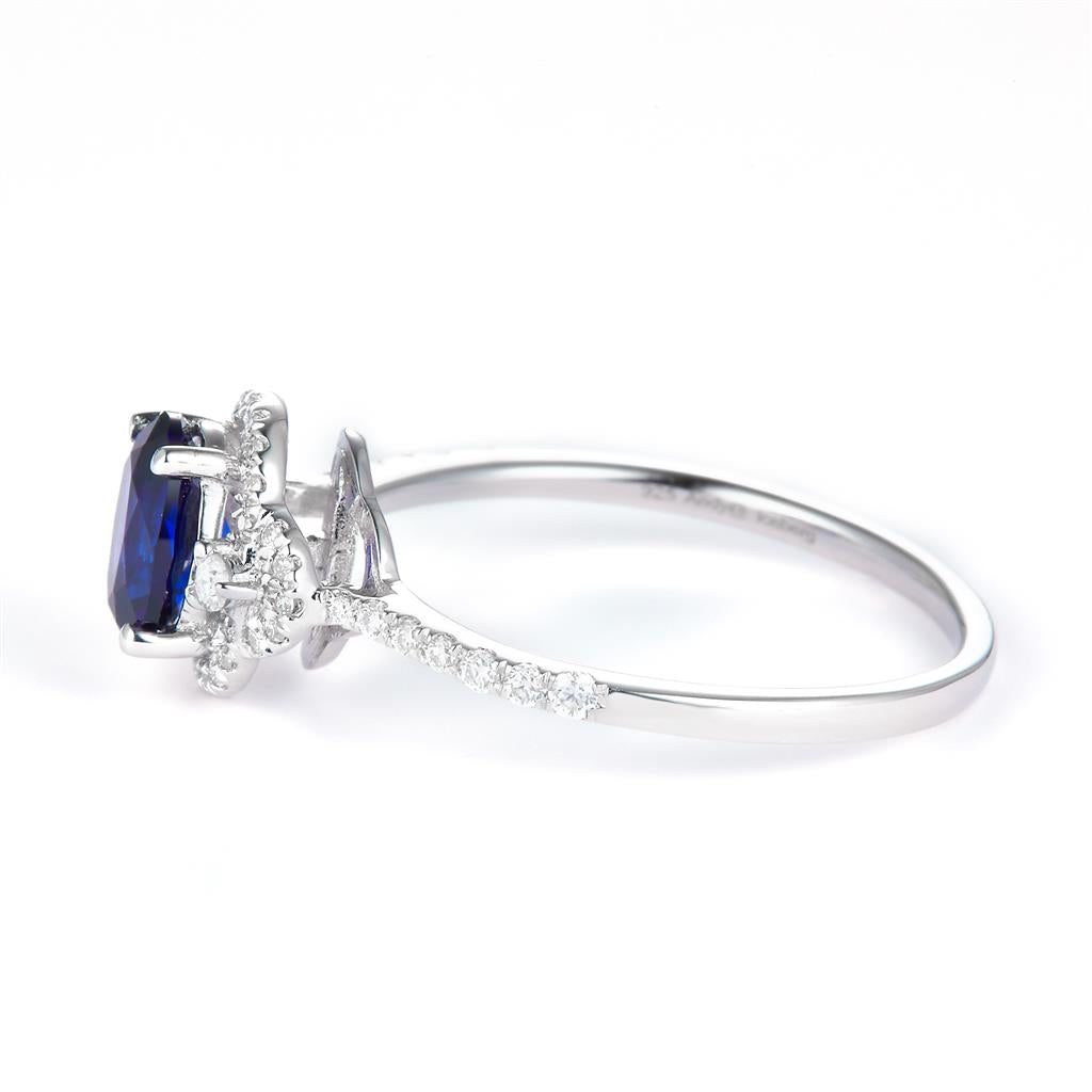 0.958 Ct. Moissanite Sterling Silver (White). Simulant Blue Sapphire Ring. (Women). Size 7.5