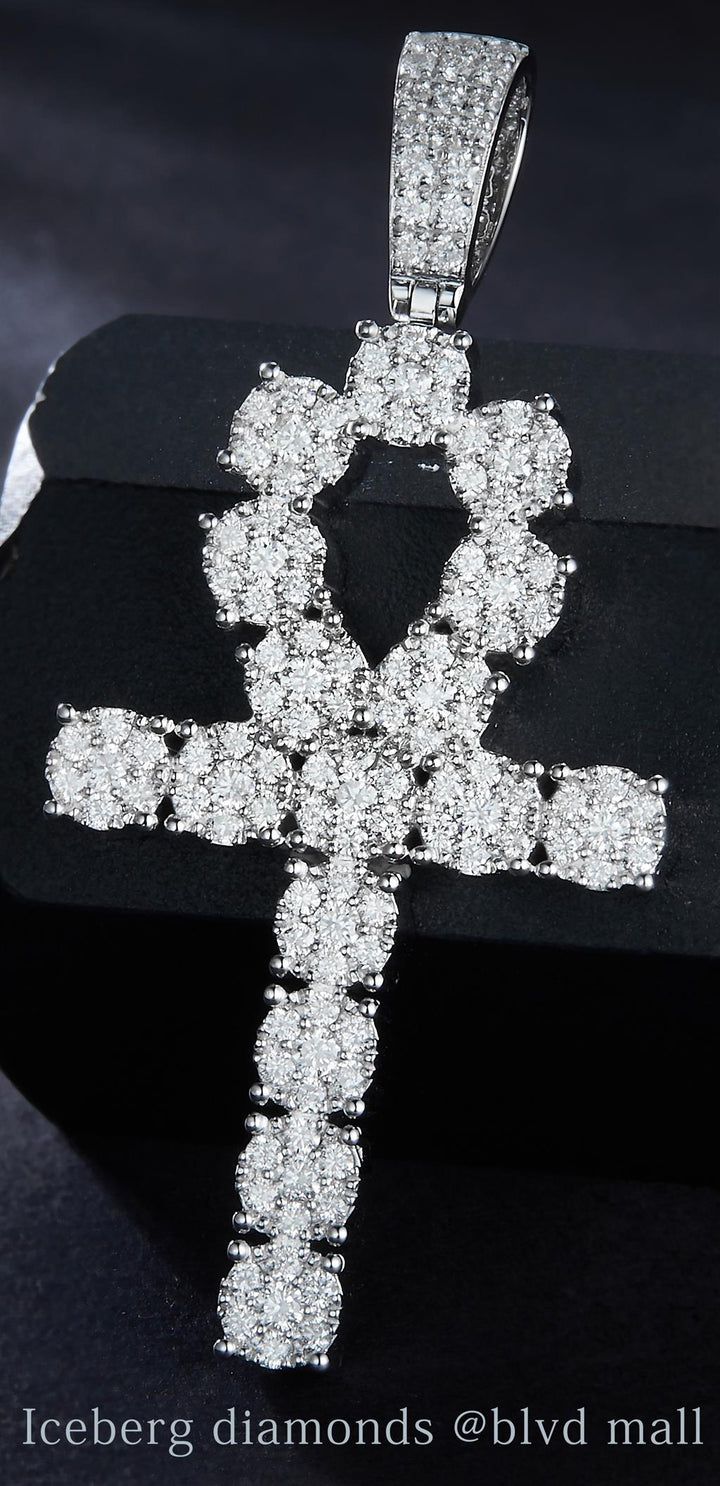 0.538 Ct. Diamond 14 Kt Gold (White). Ankh Cross Small Pendant. (Unisex).