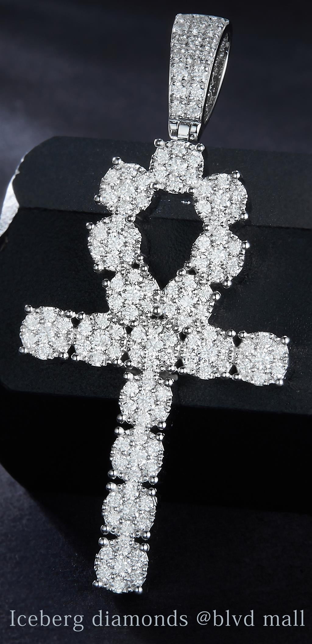 0.53 Ct. Diamond 10 Kt Gold (White). Ankh Cross Small Pendant. (Unisex).