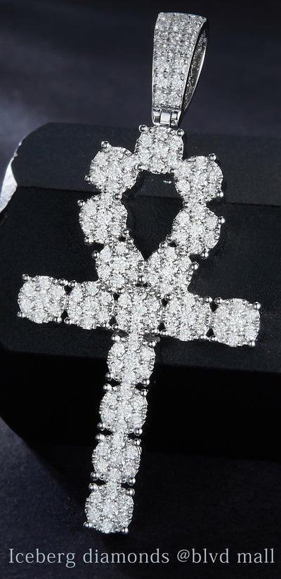 0.53 Ct. Diamond 10 Kt Gold (White). Ankh Cross Small Pendant. (Unisex).