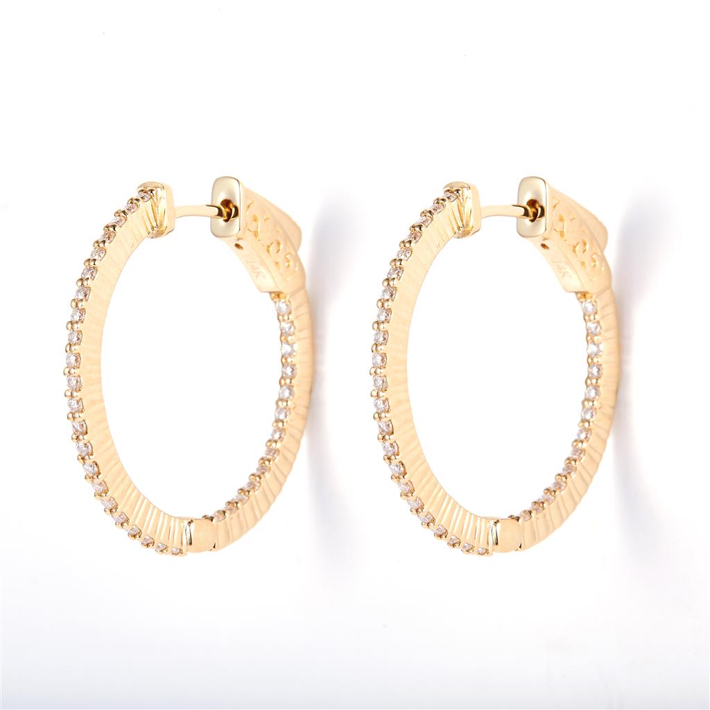 0.44 Ct. Moissanite 14 Kt Gold (Yellow). Hinged Hoop Earrings. (Women).