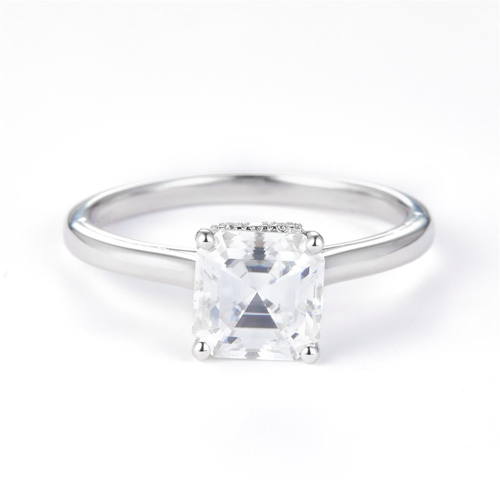 1.893 Ct. Moissanite Sterling Silver (White). Solitaire with Emerald Cut Center Stone Ring. (Women). Size 7.5
