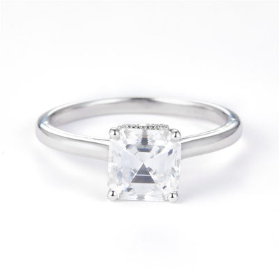 1.893 Ct. Moissanite Sterling Silver (White). Solitaire with Emerald Cut Center Stone Ring. (Women). Size 7.5