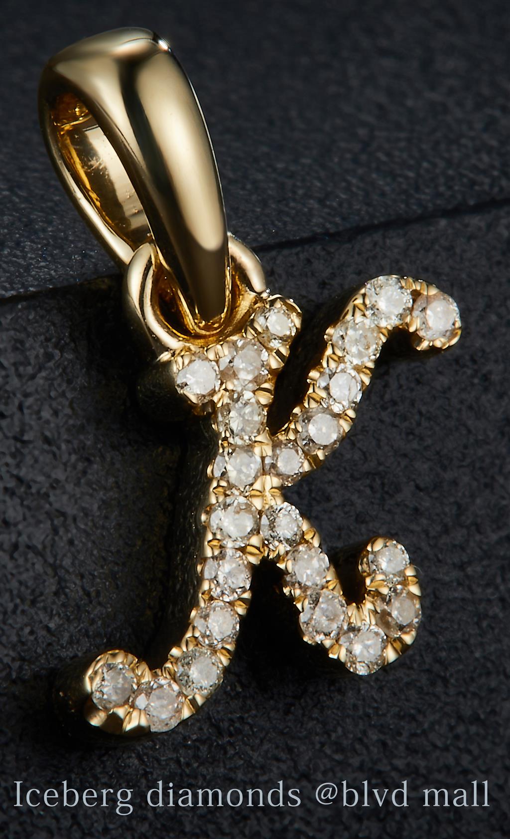 0.099 Ct. Diamond 10 Kt Gold (Yellow). Initial Letter/Alphabet "K" Pendant. (Women).