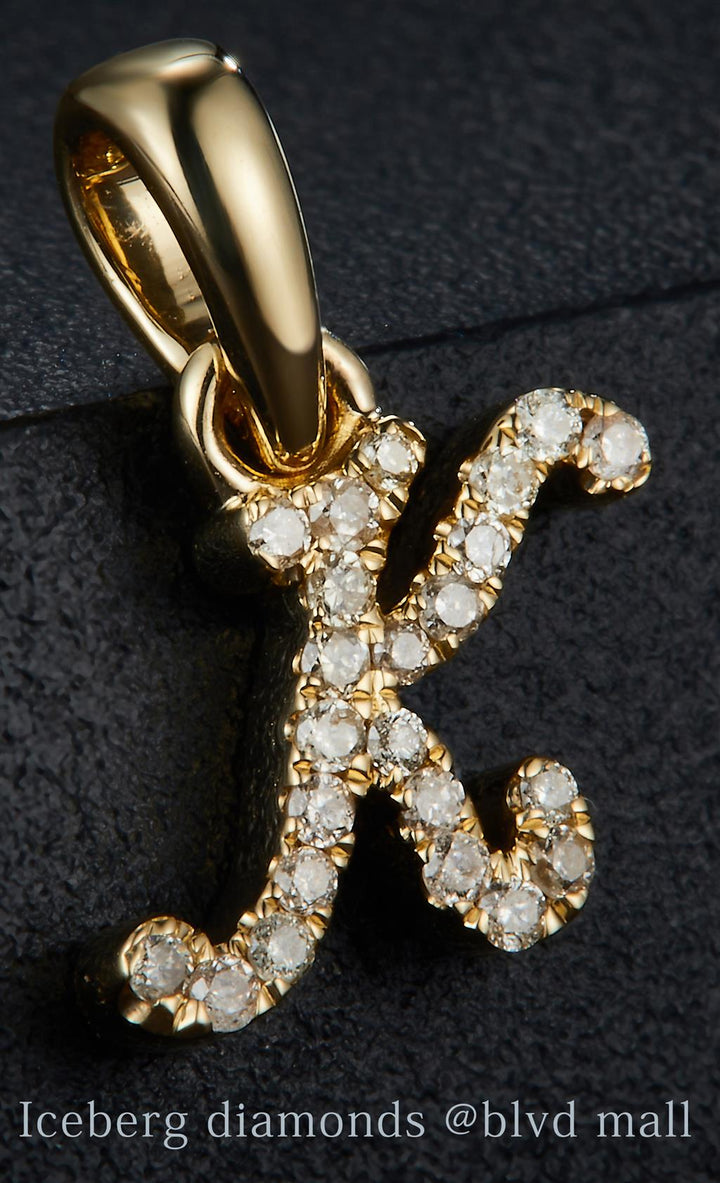 0.099 Ct. Diamond 10 Kt Gold (Yellow). Initial Letter/Alphabet "K" Pendant. (Women).