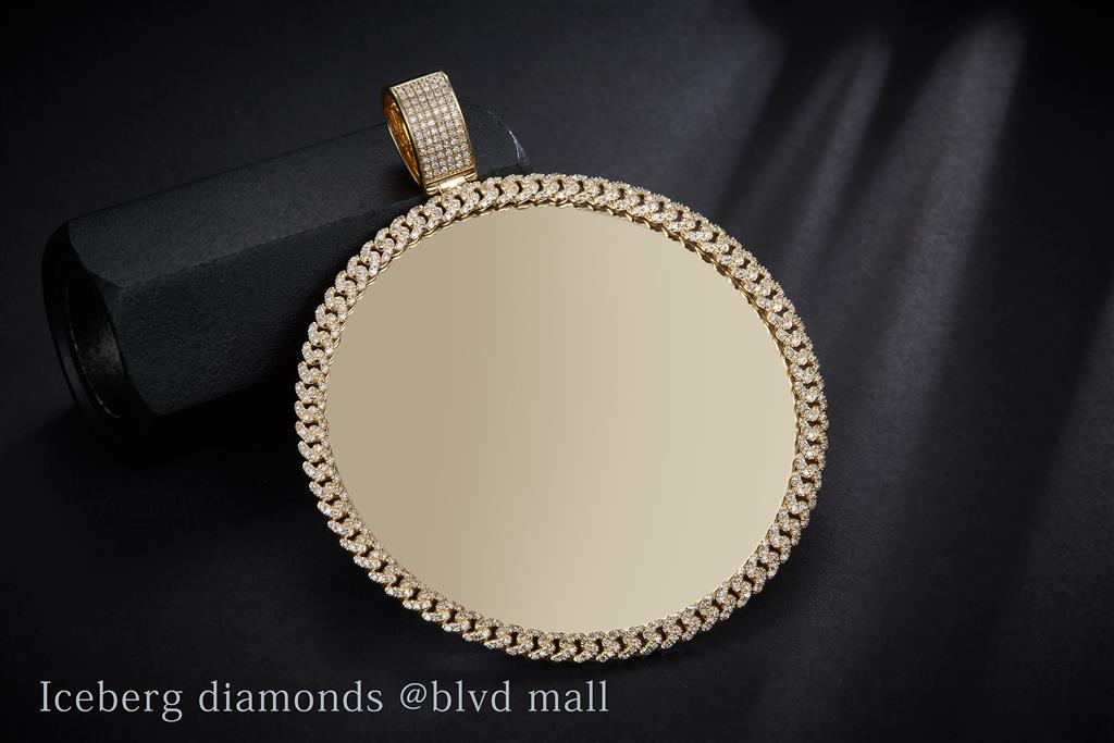 1.19 Ct. Diamond 10 Kt Gold (Yellow). Customizable Picture Pendant with Diamond Bezel (cuban link style) Pendant. (Unisex).