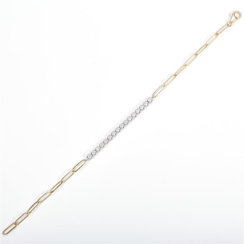0.53 Ct. Moissanite 14 Kt Gold (Yellow and White). Paper Clip Link-Tennis Bracelet. (Women). 7 in Long. 3 mm Wide