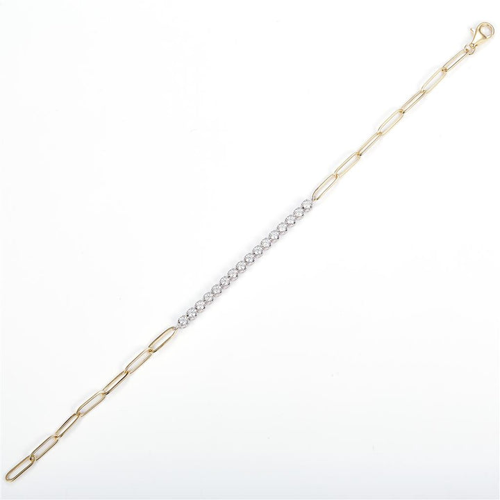 0.53 Ct. Moissanite 14 Kt Gold (Yellow and White). Paper Clip Link-Tennis Bracelet. (Women). 7 in Long. 3 mm Wide