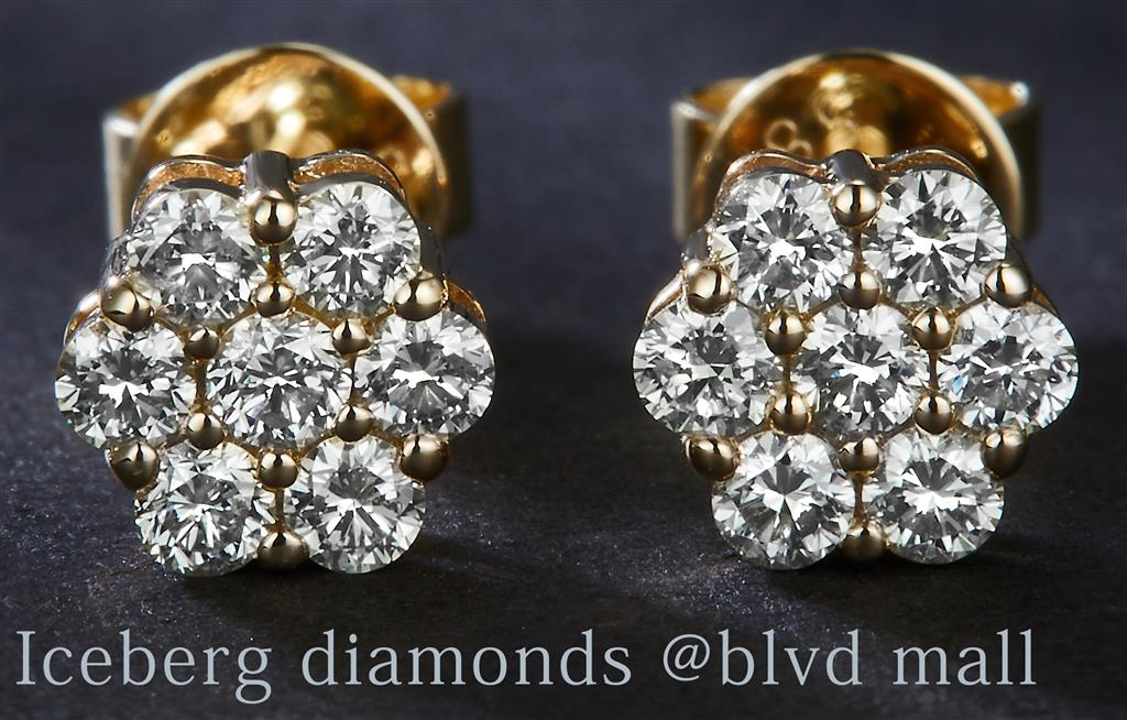 0.495 Ct. Diamond 14 Kt Gold (Yellow). Flower Style Studs Earrings. (Unisex).