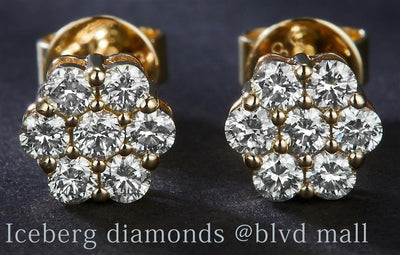 0.495 Ct. Diamond 14 Kt Gold (Yellow). Flower Style Studs Earrings. (Unisex).