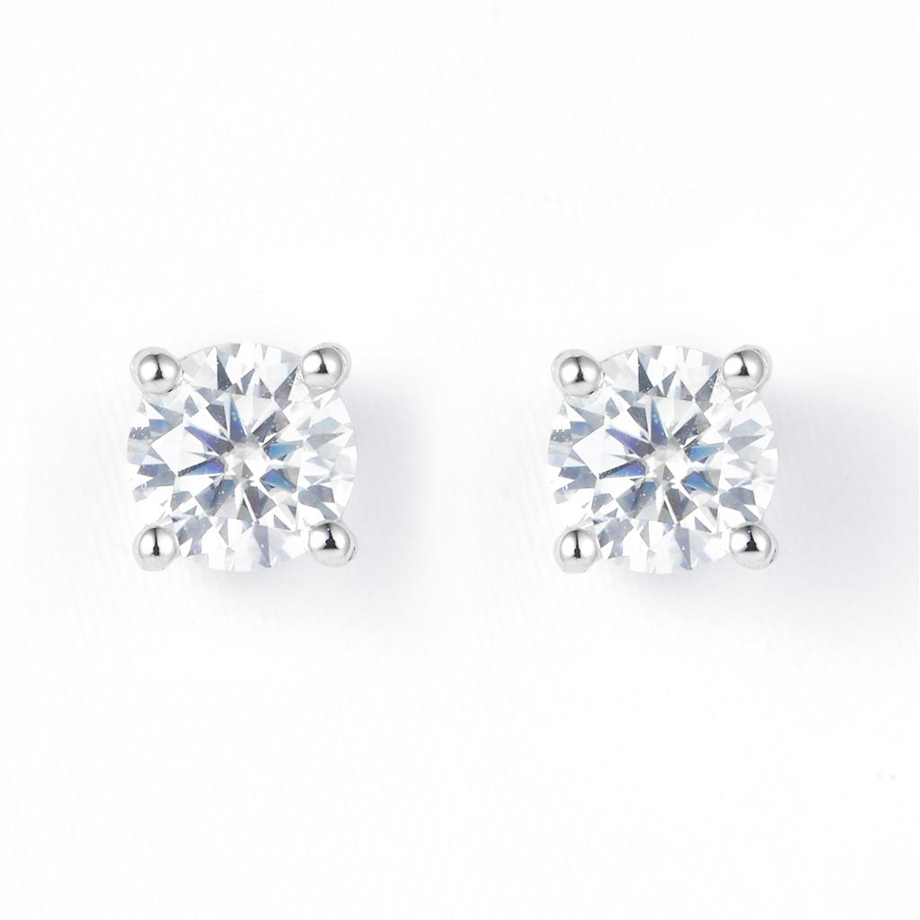 0.6 Ct. Moissanite Sterling Silver (White). Solitaire Stud Earrings. (Women).