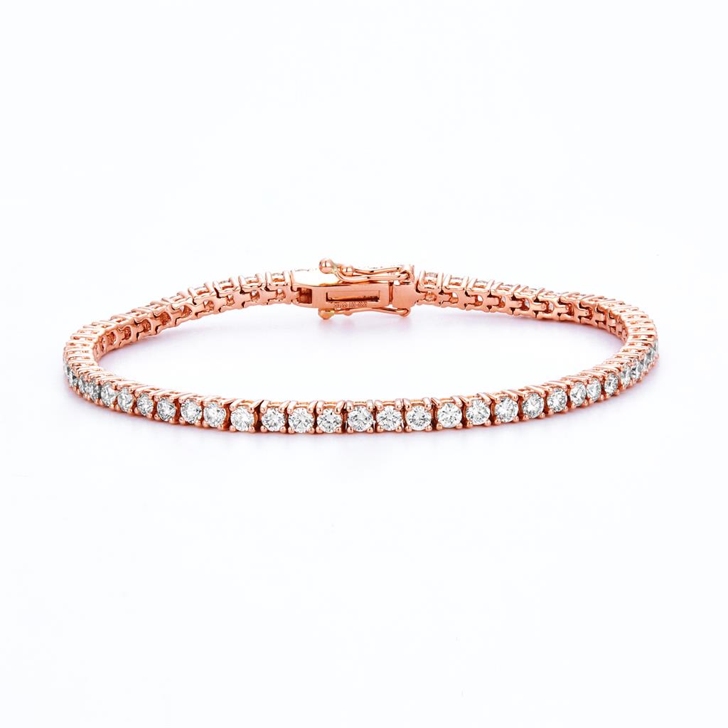 3.06 Ct. Moissanite. Sterling Silver (Rosé). Rose Gold Plated Tennis Bracelet. (Women). 7 in Long. 3 mm Wide