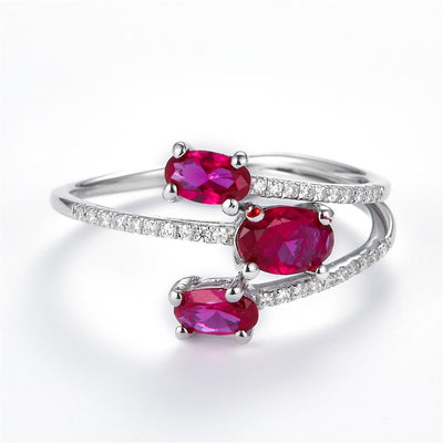 1.03 Ct. Moissanite Sterling Silver (White). Simulant Ruby Ring. (Women). Size 6