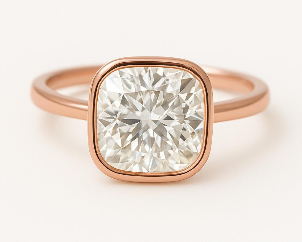 2 Ct. Diamond 14 Kt Gold (Yellow). Cushion Solitaire Ring. (Women). Size 7