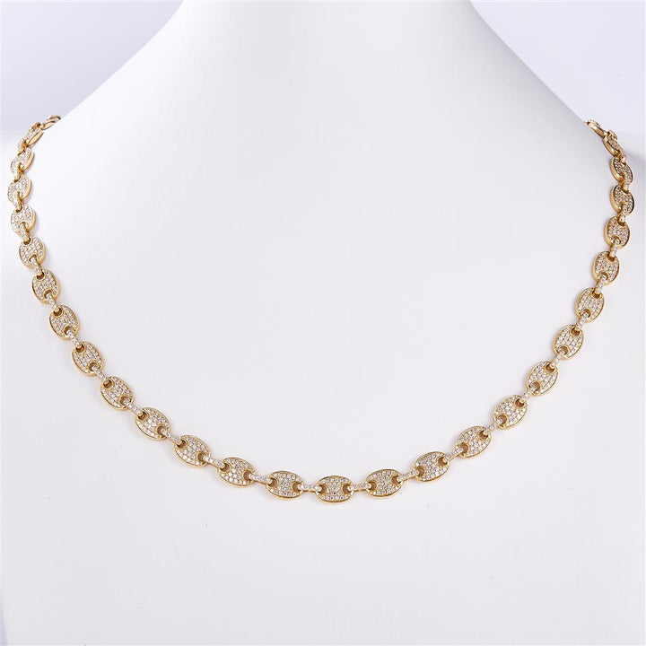 3.76 Ct. Diamond 10 Kt Gold (Yellow). Puffed-Gucci Necklace Chain. (Unisex). 22 in Long. 6 mm Wide
