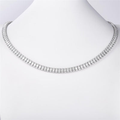 16.02 Ct. Moissanite Sterling Silver (White). Tennis with Round & Princess Cut Stones Chain. (Unisex). 18 in Long. 5 mm Wide