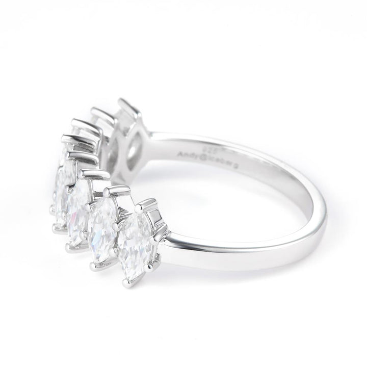 1.69 Ct. Moissanite Sterling Silver (White). Marquise Cut Stones Ring. (Women). Size 7.5