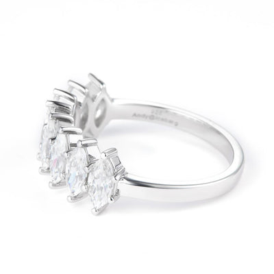 1.69 Ct. Moissanite Sterling Silver (White). Marquise Cut Stones Ring. (Women). Size 7.5